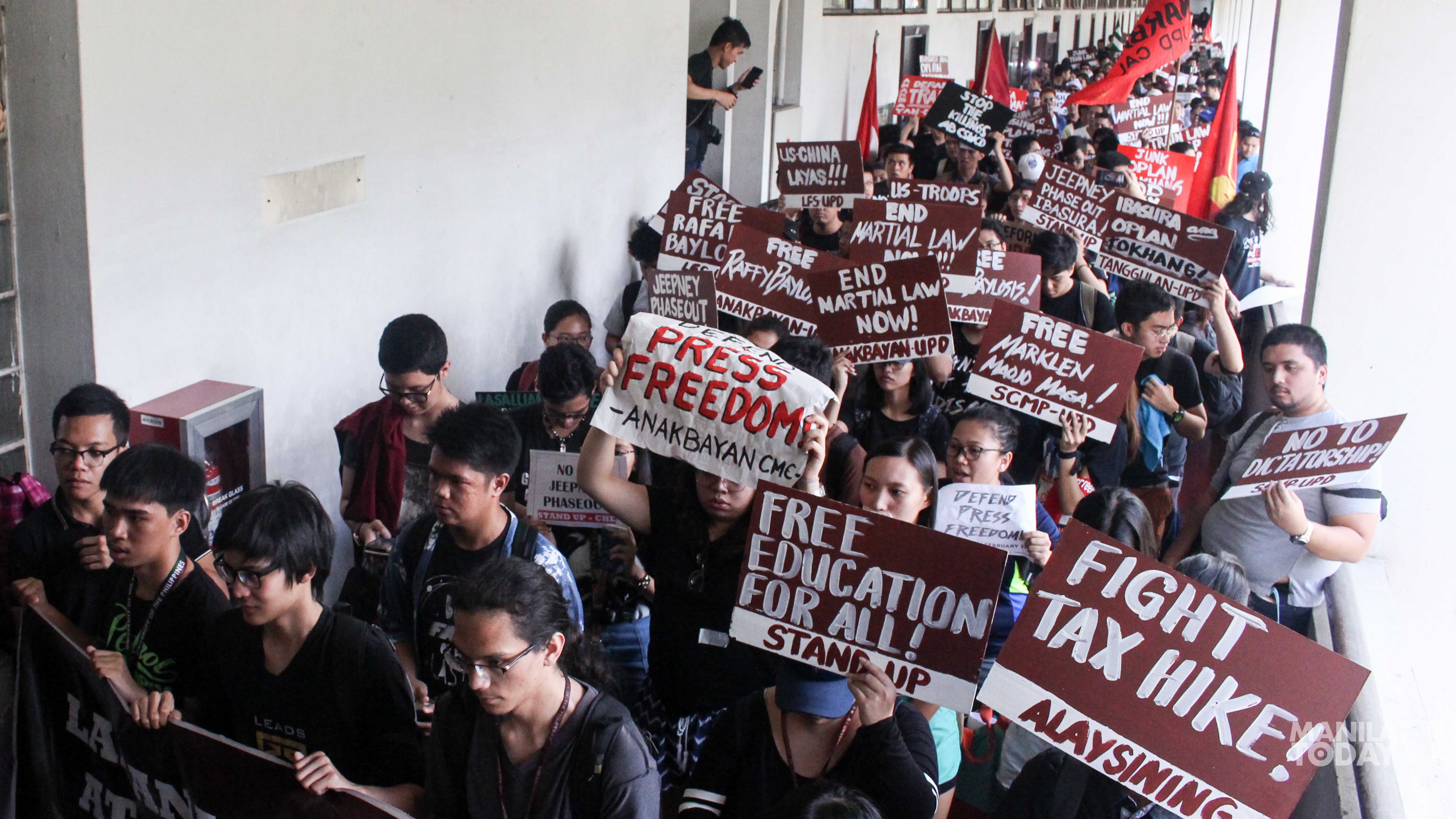 Students held a snake rally at the College of Arts and Social Sciences in UP Diliman before heading to Manila. Photo by Shane David.